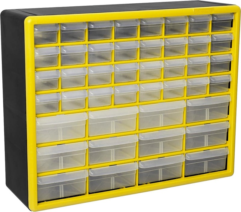 Akro-Mils 44-Drawer Plastic Drawer Storage Cabinet for Garage Organization, Bead Organizer, Building Bricks Storage, Teacher Toolbox, Makeup Organizer, 20" W x 6" D x 16" H, 10144 Yellow - Image 1